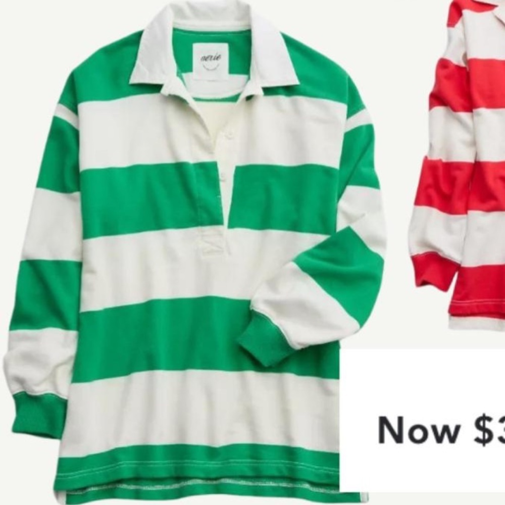 NWOT Aerie Prep Rally Rugby Sweatshirt | Color GREEN MISSION